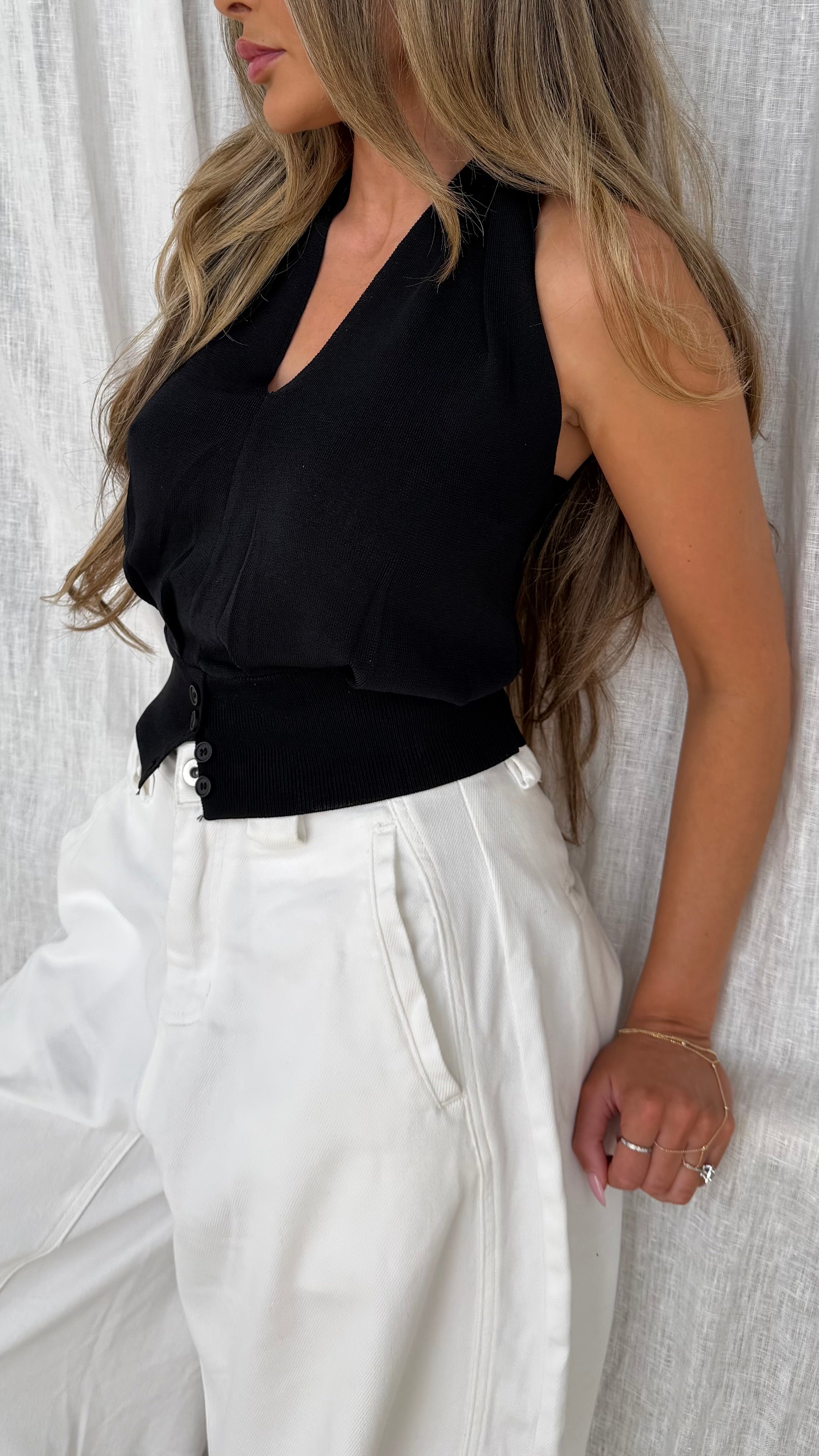 Knit halter top in Black
