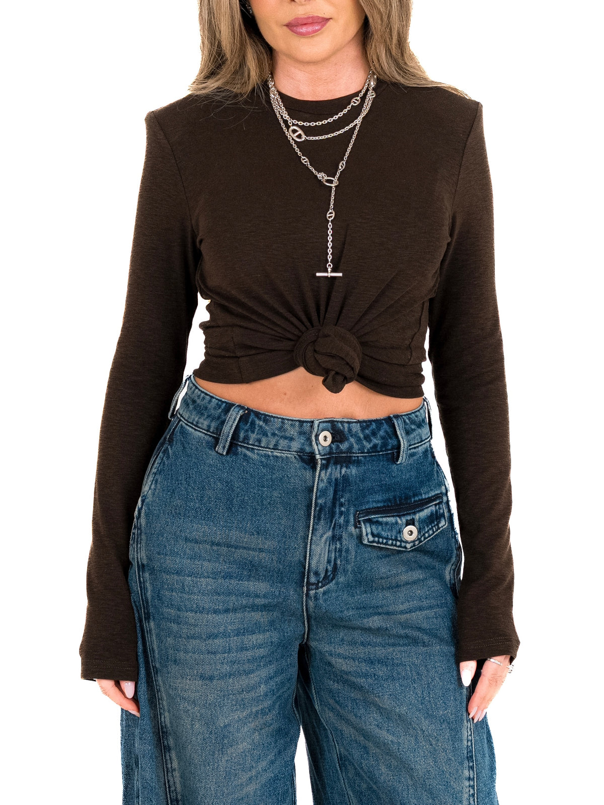 Talia padded shoulder longsleeve brown