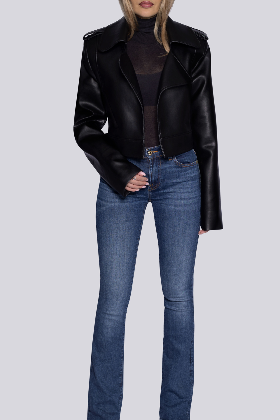 Cropped leather jacket