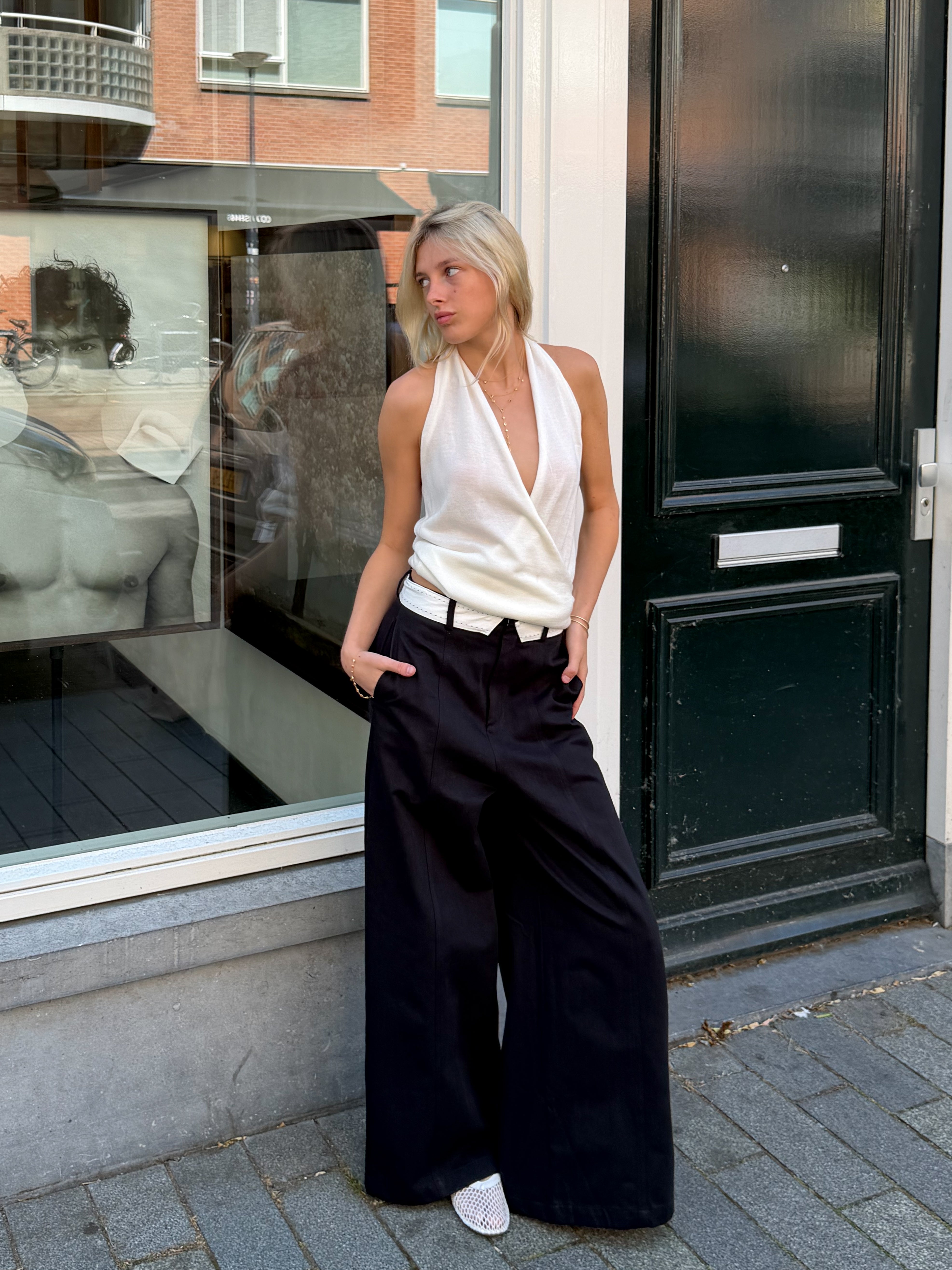 Fold over wide leg pants