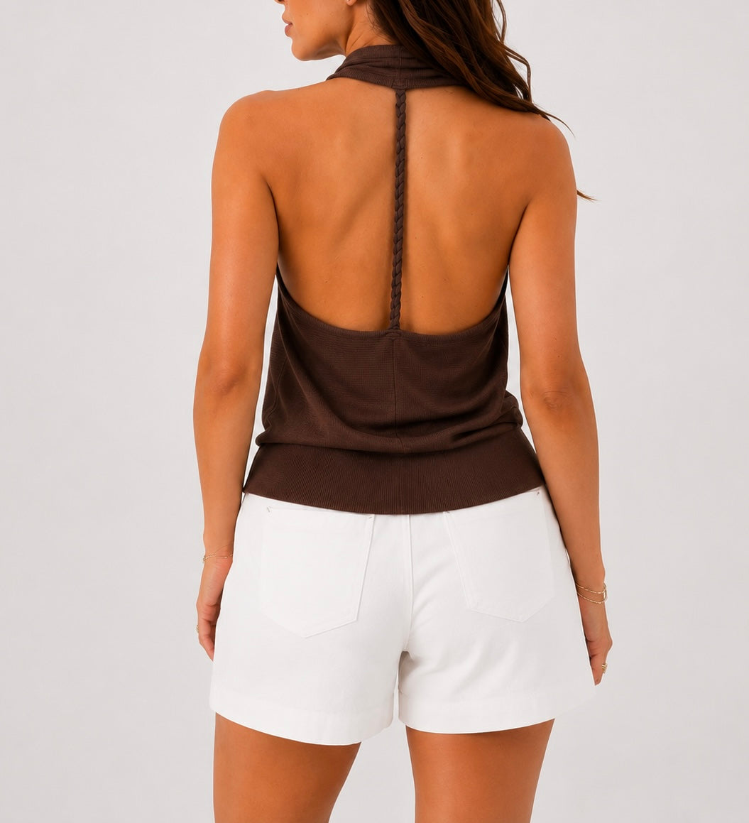 Knit halter top in Brown