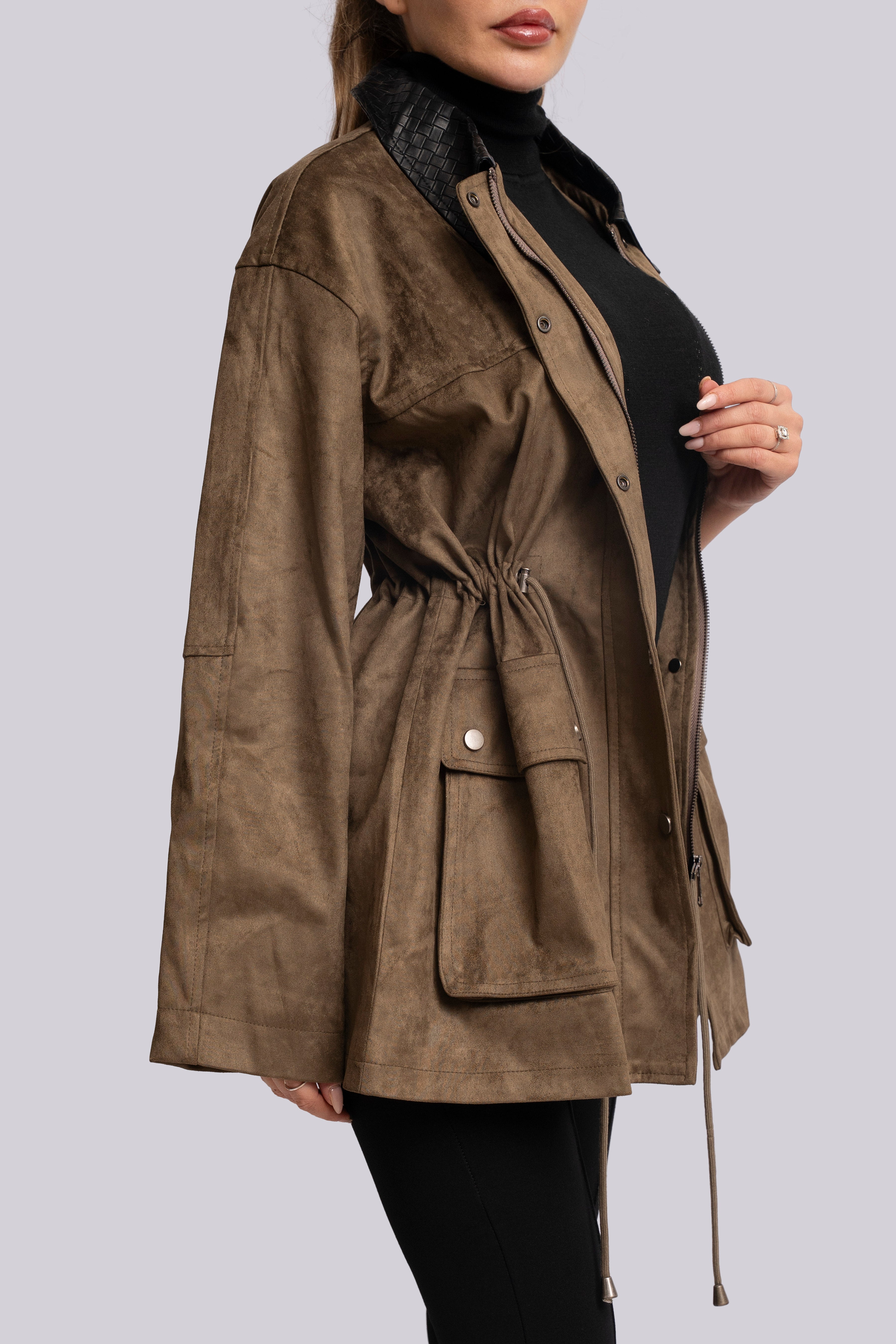 Suede jacket with leather details