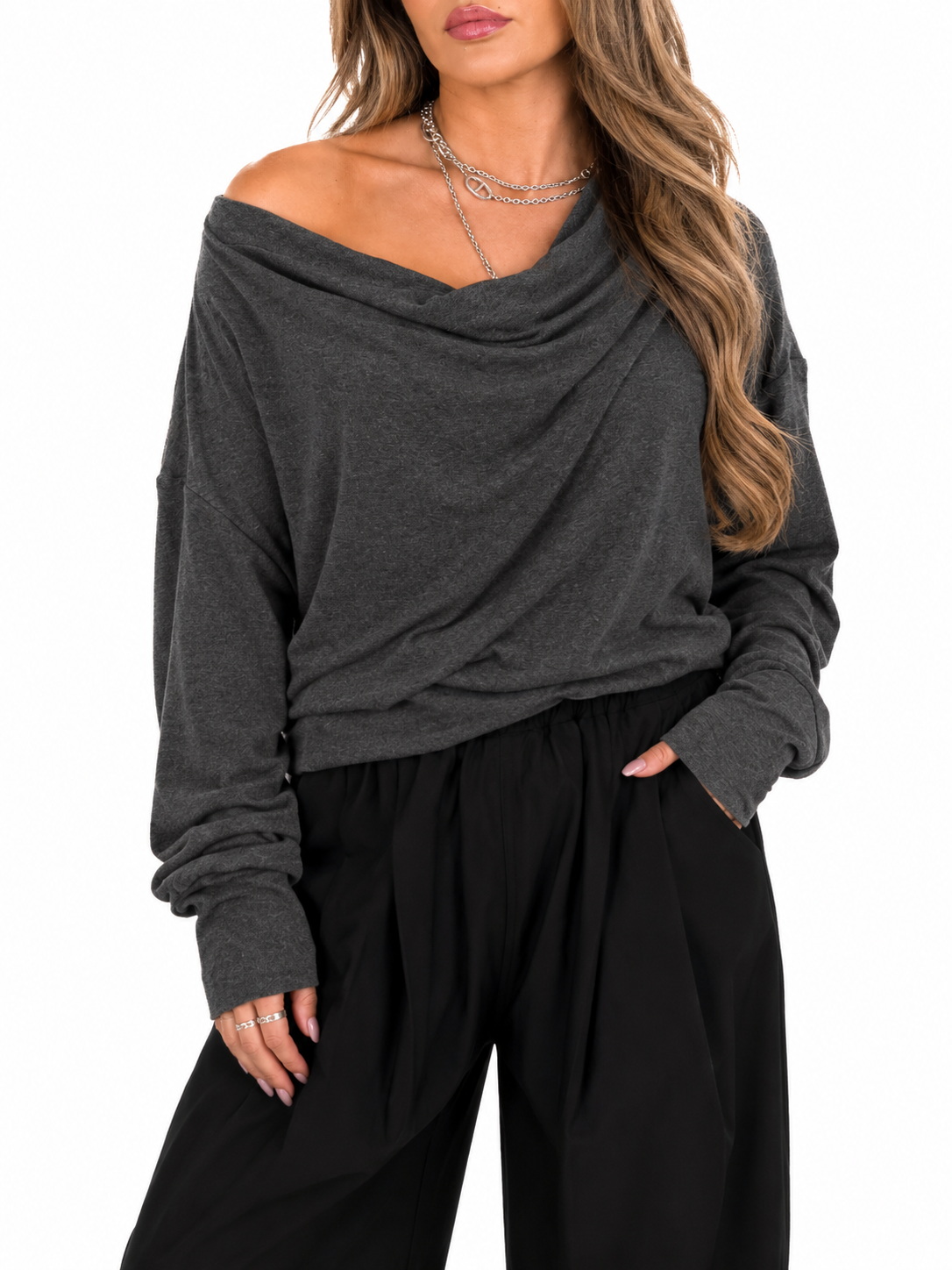 Gaia draped off-shoulder top