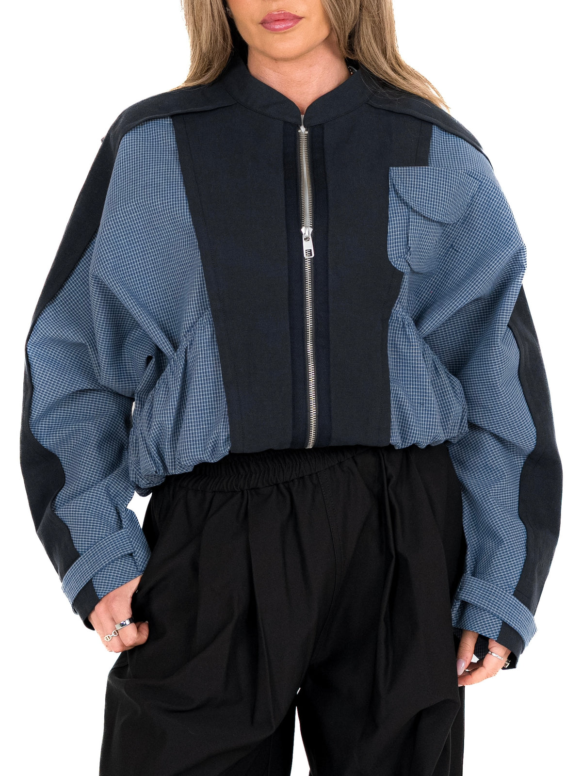 Gaia patchwork bomber jacket navy