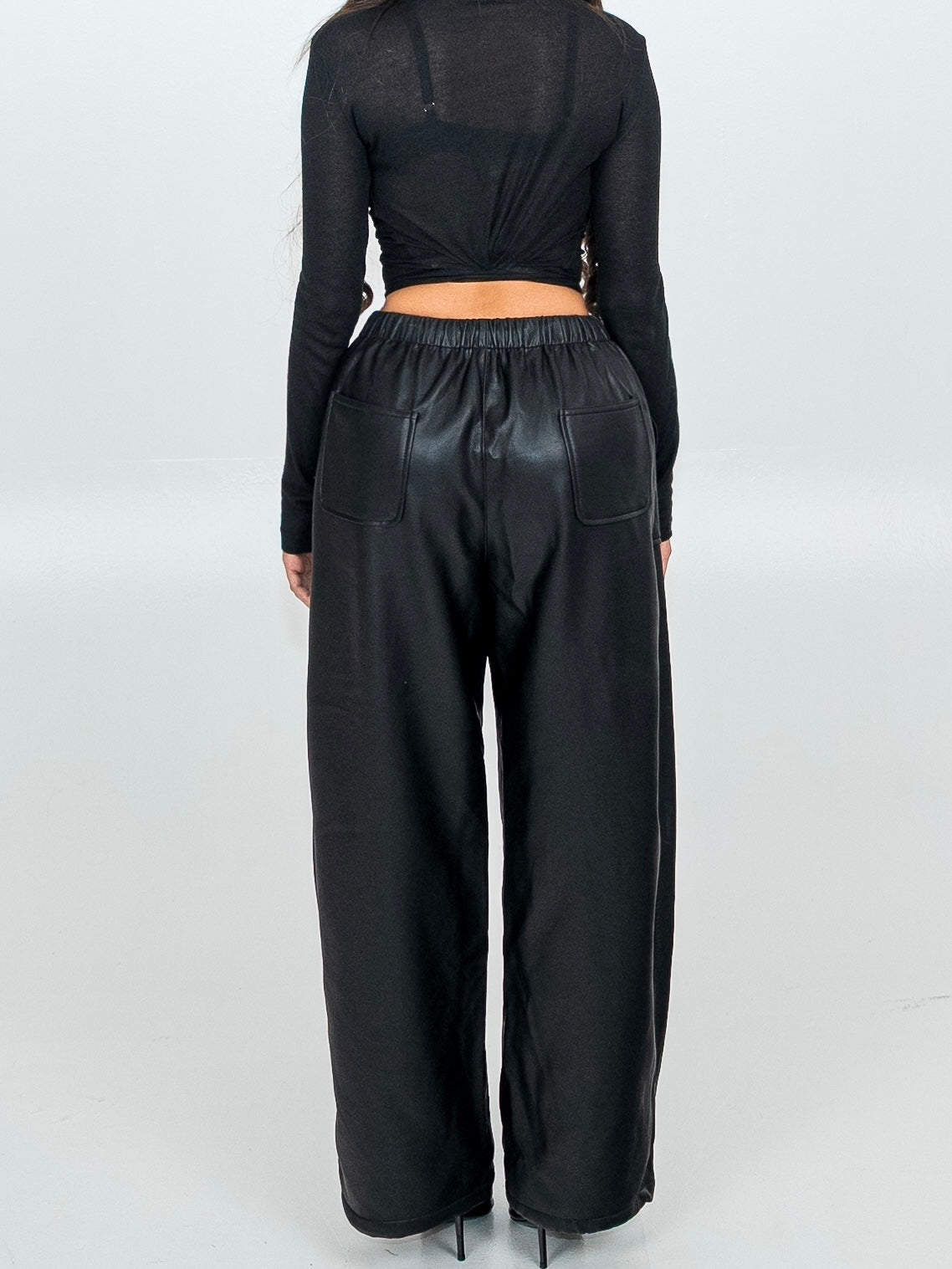 Faux leather wide leg pants