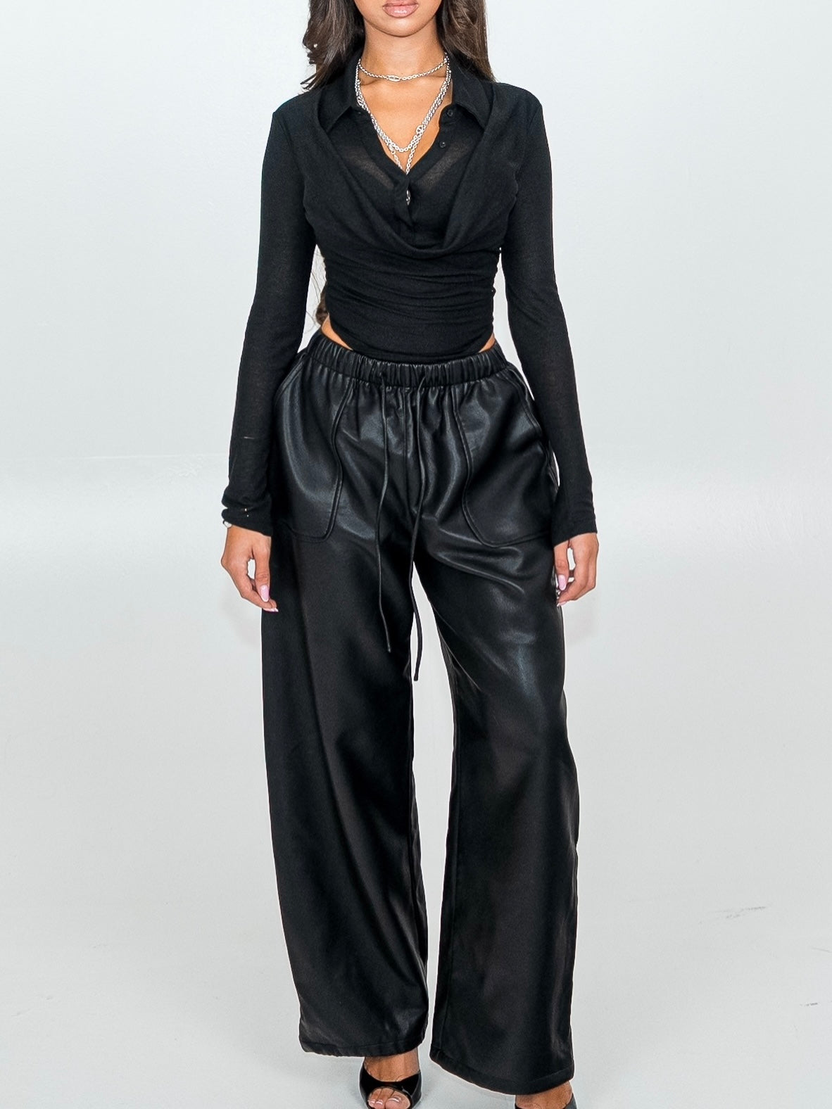 Faux leather wide leg pants
