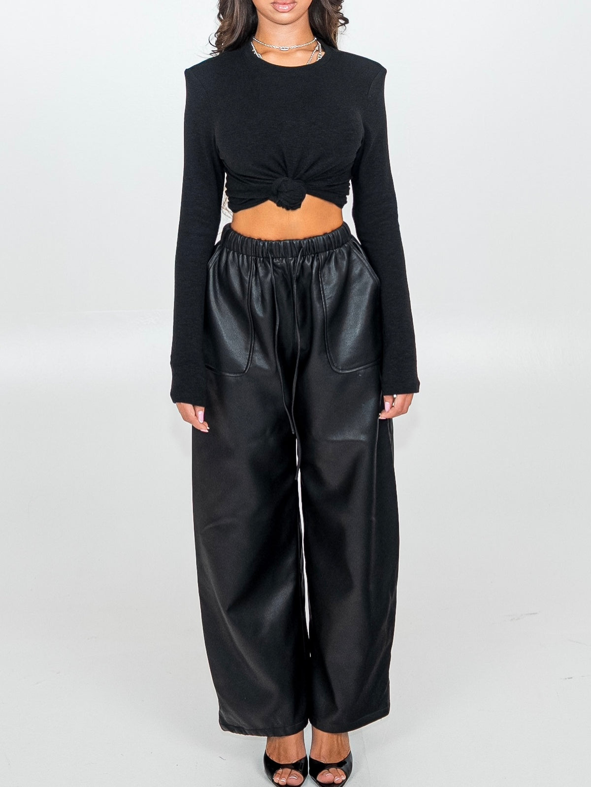 Faux leather wide leg pants