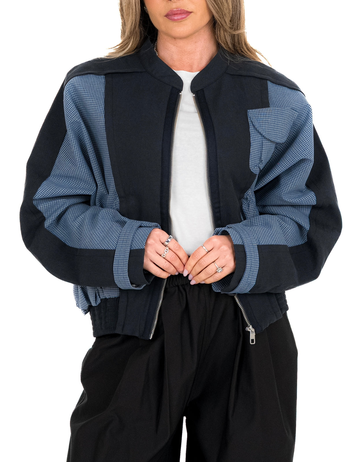 Gaia patchwork bomber jacket navy